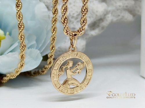 Goldfilled antiallergene Halskette 55cm / 3mm + Jungfrau Anhänger 18K Farbe