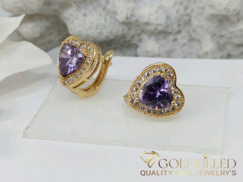 Goldfilled Antiallergische Herzförmige Ohrringe mit Lila Zirkon 15mm 18K Farbe