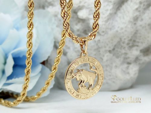 Goldfilled antiallergene Halskette 55cm / 3mm + Stier Anhänger 18K Farbe