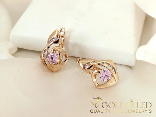 Goldfilled Antiallergische Ohrringe mit Pinkem Zirkon 17mm 18K Farbe