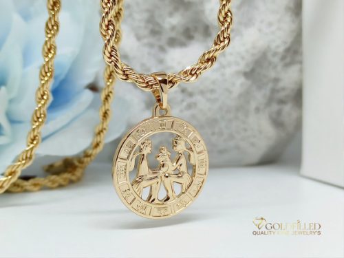 Goldfilled antiallergene Halskette 55cm / 3mm + Zwillinge Anhänger 18K Farbe