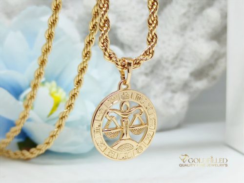 Goldfilled antiallergene Halskette 55cm / 3mm + Waage Anhänger 18K Farbe