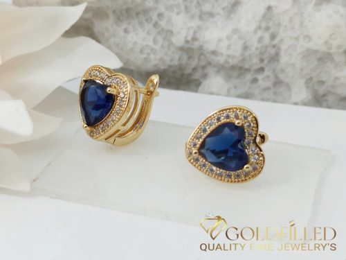 Goldfilled Antiallergische Herzförmige Ohrringe mit Blauem Zirkon 15mm 18K