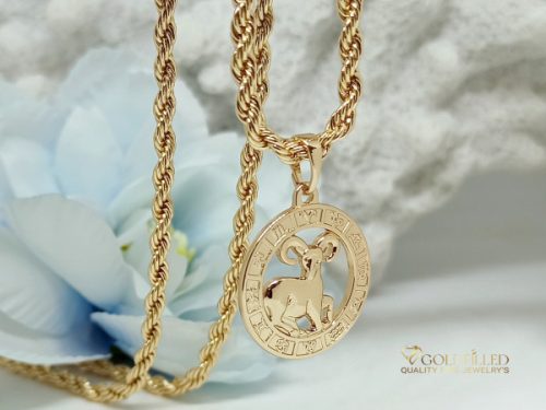 GOLDFILLED ANTIALLERGENER HALSKETTE 55cm / 3mm + WIDDER ANHÄNGER 18K farbe