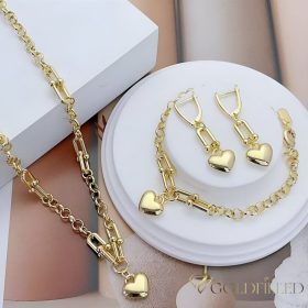   Antiallergische Goldfilled-Halskette 45-50cm/4-6mm + Armband 17-20cm + Ohrringe 38mm , Farbe 14K