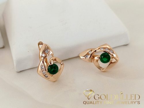 Goldfilled Antiallergische Ohrringe mit Grüner Zirkon 17mm 18K Farbe