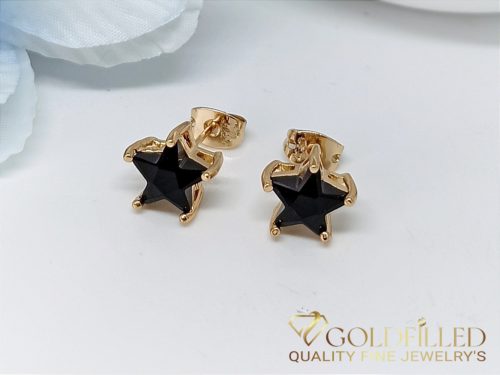 Goldfilled Antiallergene Stecker-Ohrringe mit schwarzem Stein 9mm 18K Farbe	