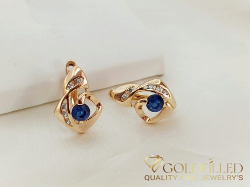 Goldfilled Antiallergische Ohrringe mit Blauem Zirkon 17mm 18K Farbe
