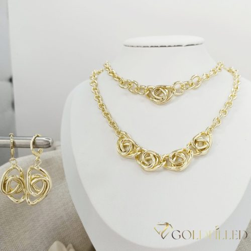 Antiallergische Goldfilled-Halskette 45cm/5-19mm + Armband 17-20cm + Ohrringe, Farbe 14K