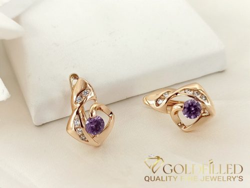 Goldfilled Antiallergische Ohrringe mit Lila Zirkon 17mm 18K Farbe